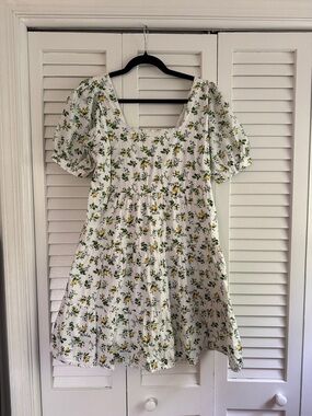 Faithfull the Brand White Mini Dress with Yellow & Green Floral Print